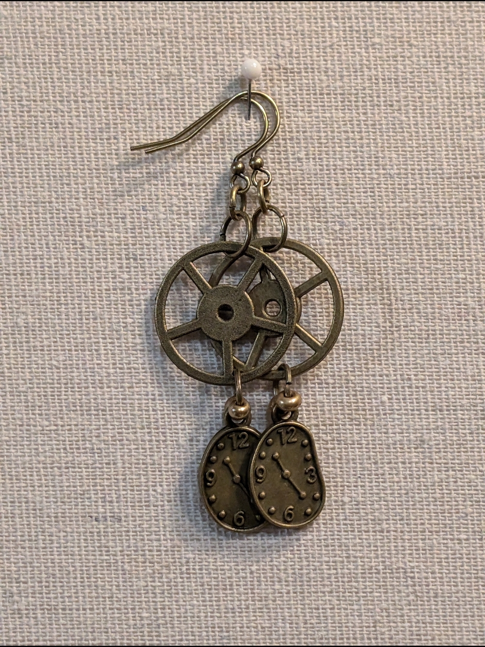 Antique Brass Steampunk Gear & Clock Charm Earrings